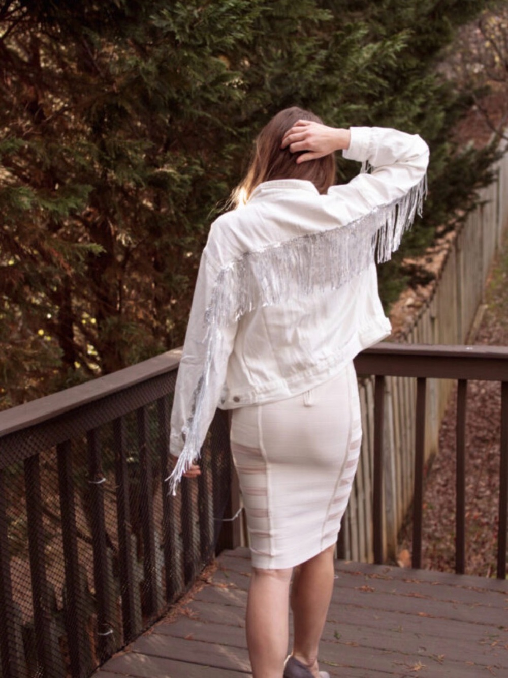 Sequin Fringe White Denim Jacket - Picture 6 of 12